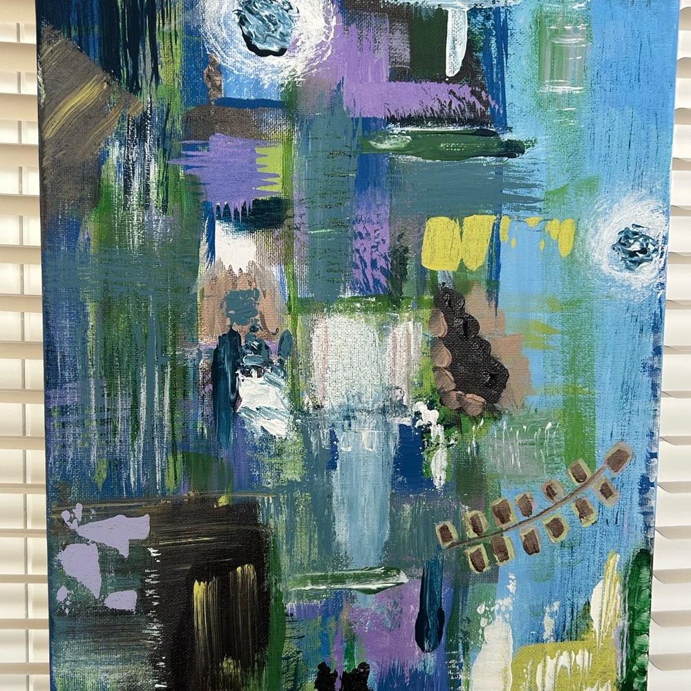 Abstract Blue and Green Canvas Art. Titled “City Lights”